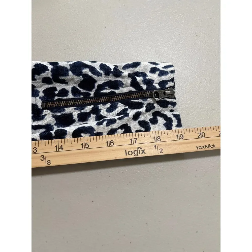 J. Crew Women Size XXS Blue and White Leopard Print Full‎ Zip Moto Bomber Jacket